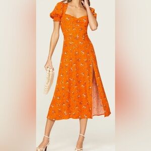 Reformation Lacey Midi Dress Floral Orange Size 4